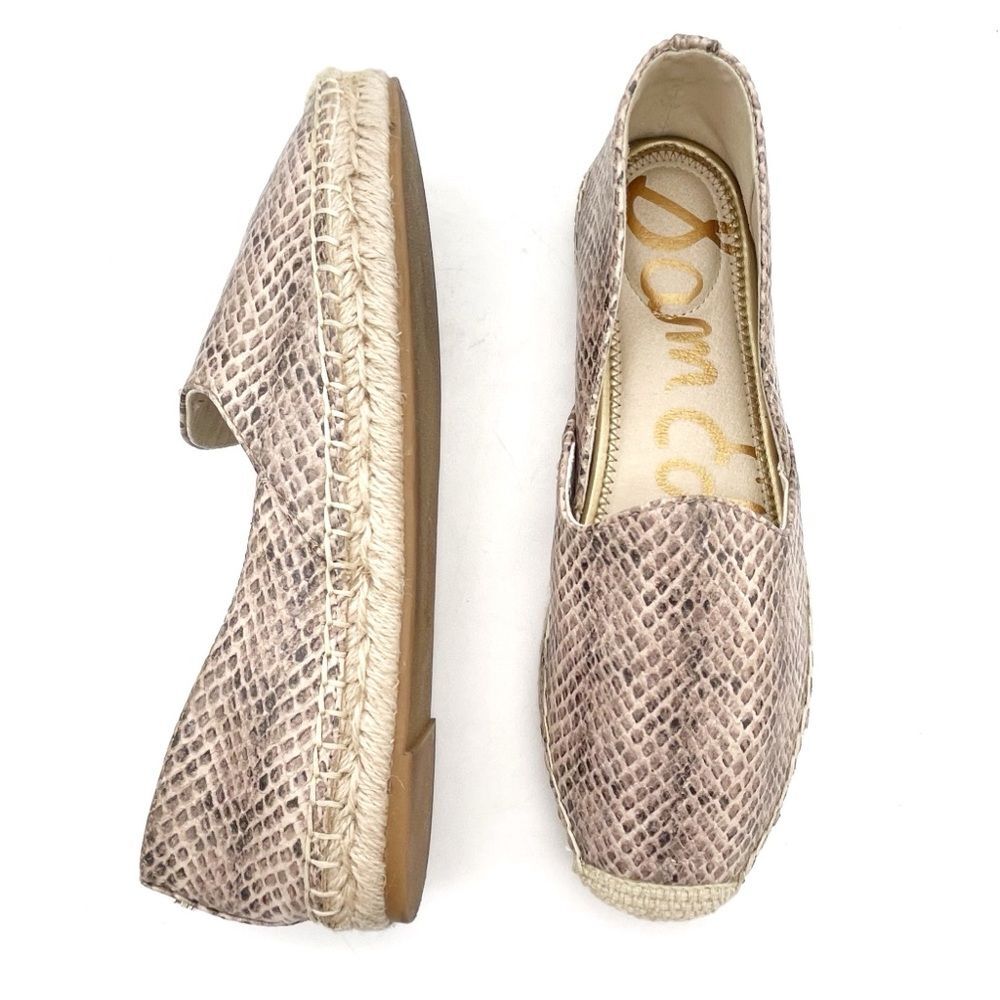 Sam Edelman Kesia Espadrilles Size 8.5 Snake Print Leather Flats Slip-On Taupe